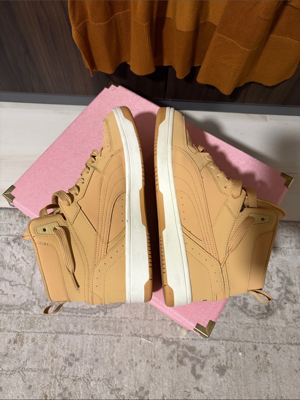 Puma Men's High-Top Sneakers in Tan and White - Picture 3 of 6